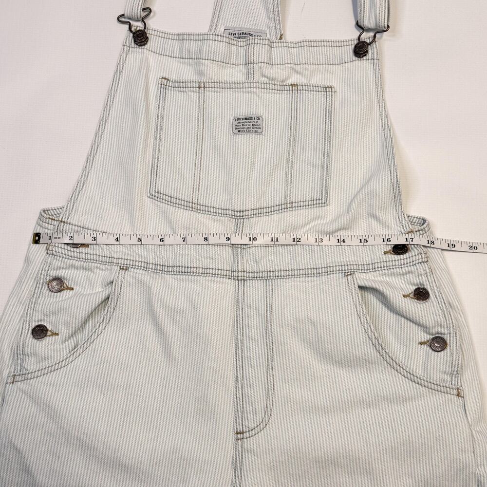 Levi's Overall Shorts Womens Large Blue Striped Denim Adjustable Straps Pockets - Picture 5 of 15